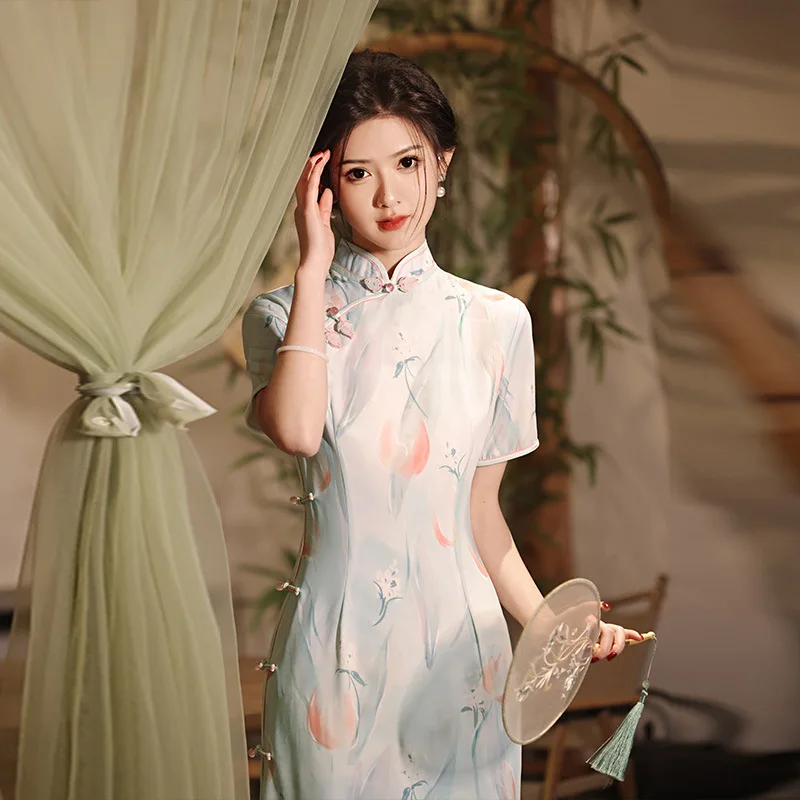 2024 Spring/Summer Improved Qipao Youth Dress Women's New Chinese Style Retro Short Sleeve Qipao Cheongsam Dress