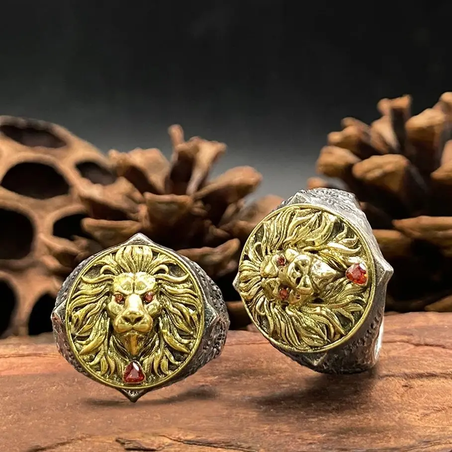

925 Sterling Silver Lion Ring for Men Viking Roaring Howling Frost Animal Head Jewelry Fashion Statement