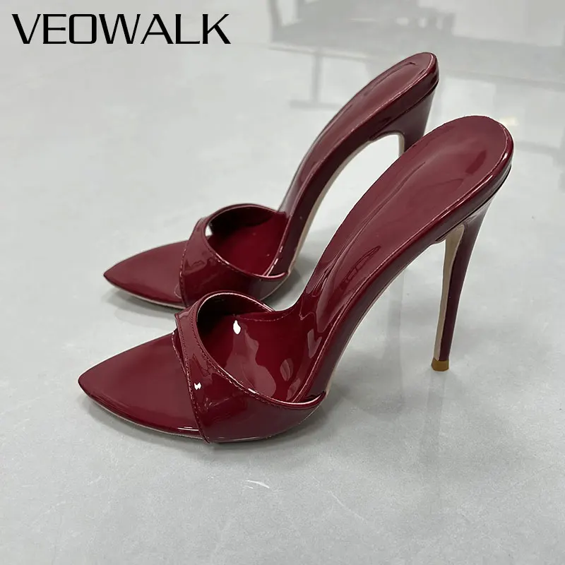 

Women's Burgundy Patent Mule Heels Pointed Toe Slide Slingback Pumps Ultra-Slim High Heel Shiny Evening Party Club Dress Shoes