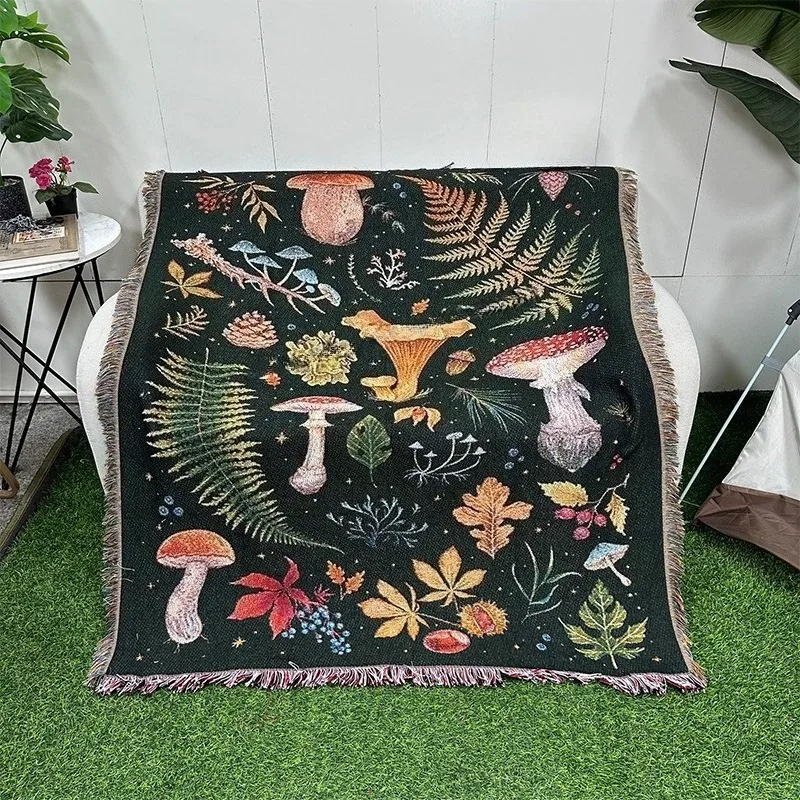 Forest Mushroom Print Camping Blanket Versatile Sofa Throw for Indoor Decor Outdoor Picnics and Cozy Home Accent Wall Tapestry