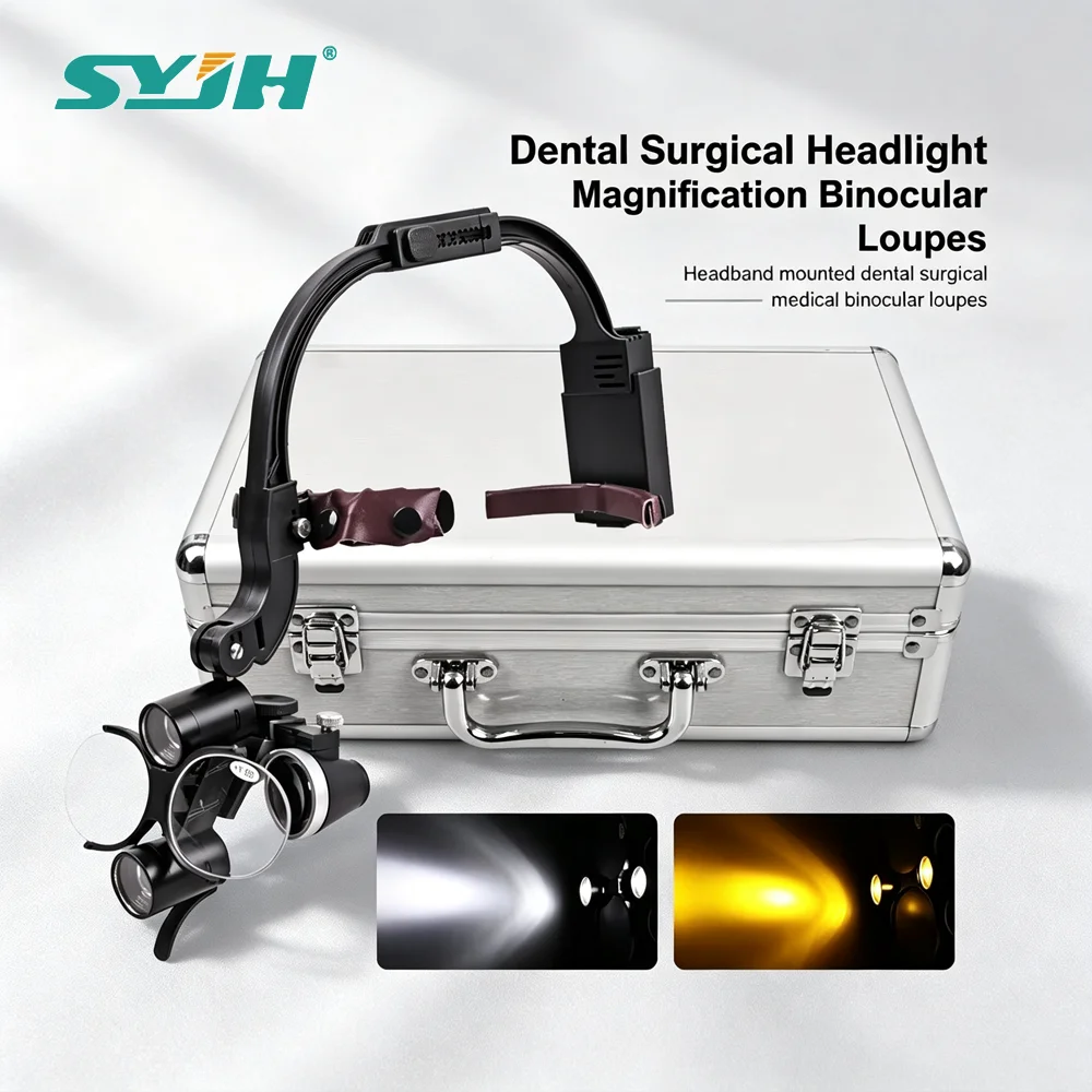 SYJH With 2 Filters 5W Surgical Head Light 2.5X 3.5X Magnifying Glasses Double Battery Dental Binocular Loupe Surgical Headlamp