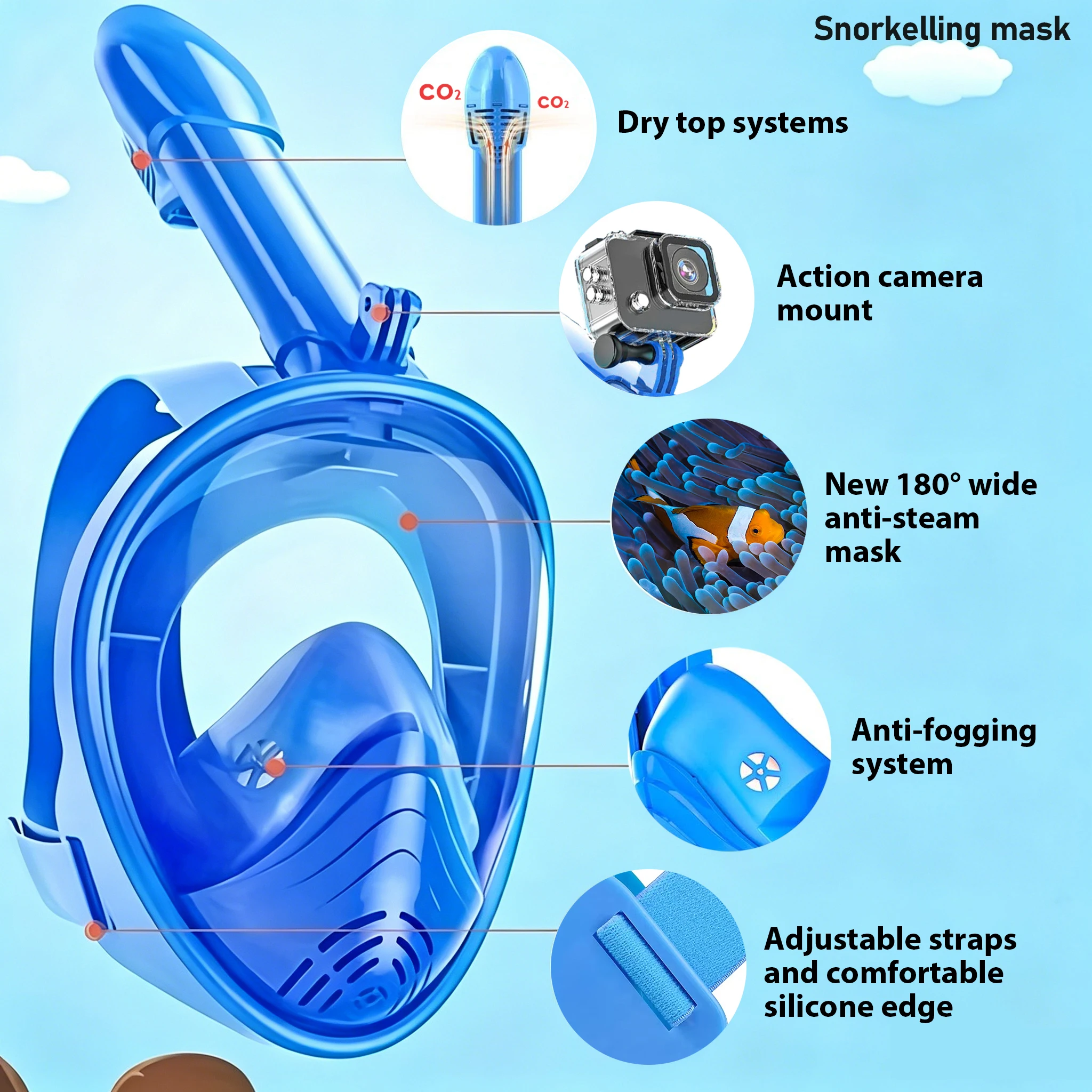 

Children's Full-Face Snorkeling Mask: Single-Tube, Anti-Fog, High-Definition Panoramic View—Safe and Comfortable Swimming Gear