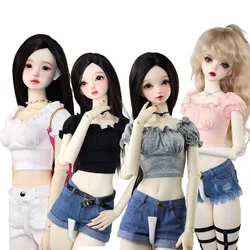 60cm 1/3 BJD doll clothes fashion low rise denim shorts, shirt crop top t, t-shirt toy accessories girl gift