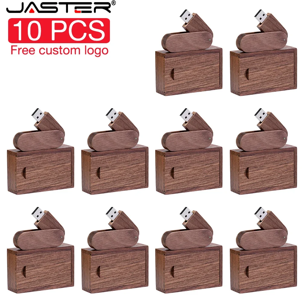 10PCS LOT USB Flash Drive 128GB Free Custom Logo Pen Drive 64GB Wooden Box Memory Stick Photography Wedding Gift Pendrive 32GB