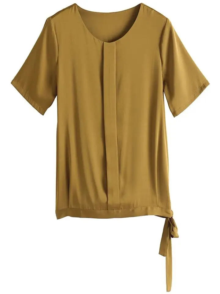 

Vintage Raglan Short Sleeve Basic Satin Pullover Shirt Women's Clothing Summer Elegant Office Lady Commuter O-Neck Blouse Female