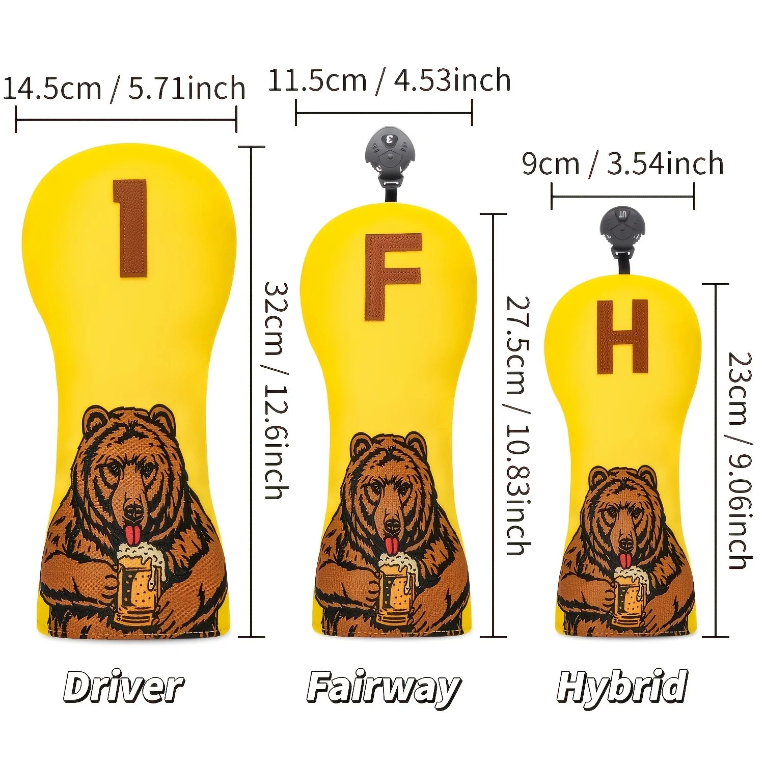 1pc/3pcs Brown Bear Golf Club Cover, Featuring a Golf-themed Cap Cover That Is Lively and Vibrant image 6
