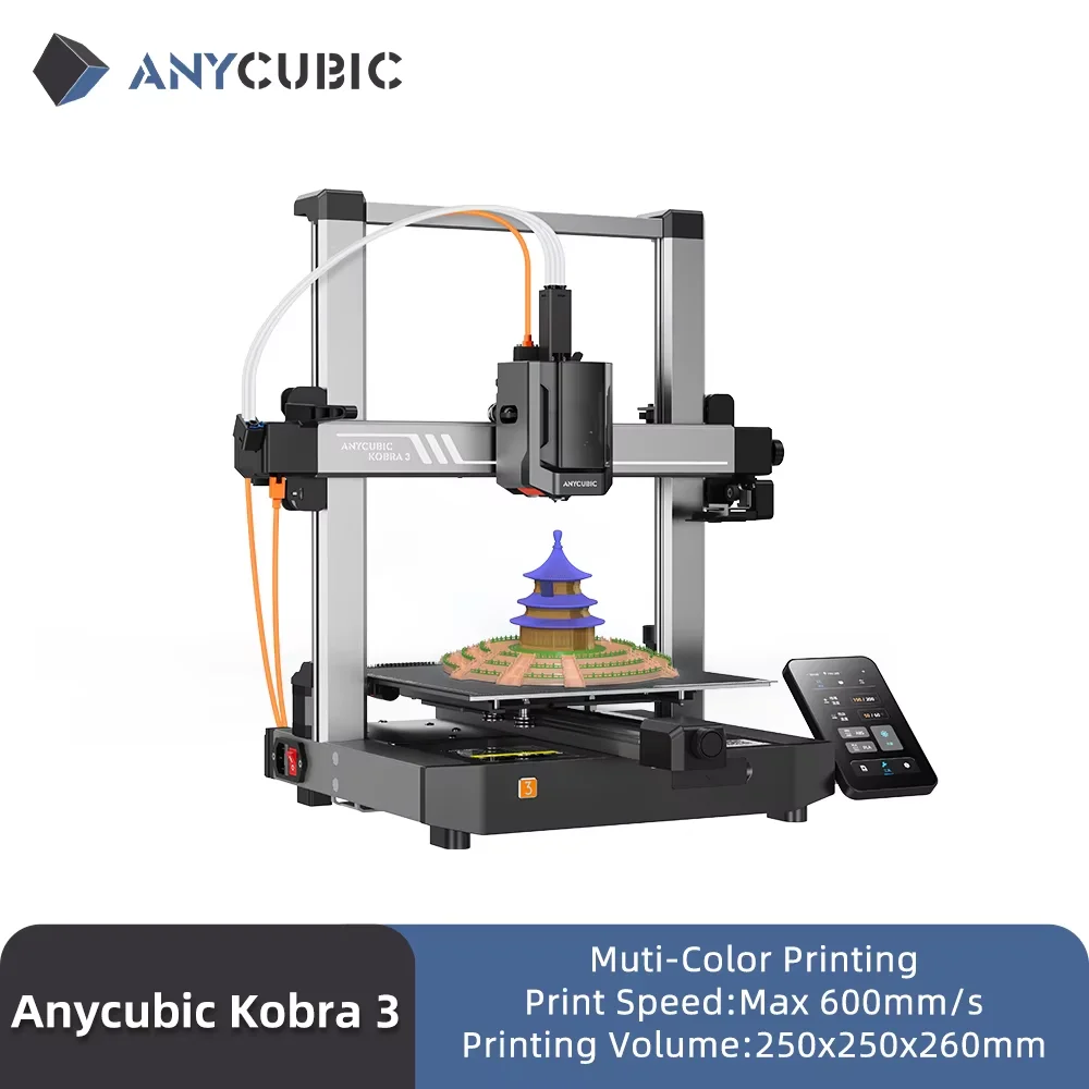 

ANYCUBIC Kobra 3 AE Version FDM Multi-Color 3D Printer 4 to 8 Color Max 600mm/s Printing Speed Build Size 250mmx250mmx260mm