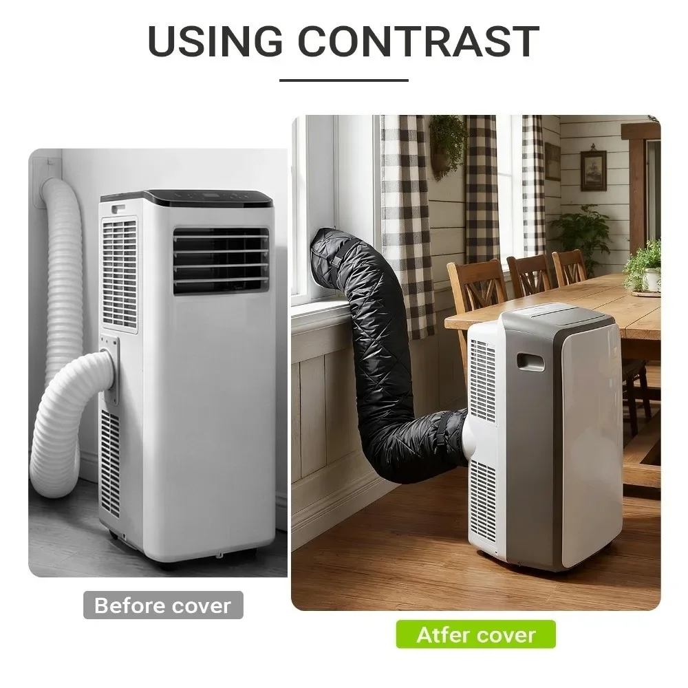 yesAdjustable Straps Air Conditioner Hose Cover Heat Insulation Waterproof Hose Insulation Cover with 2 Buckle Straps Protective