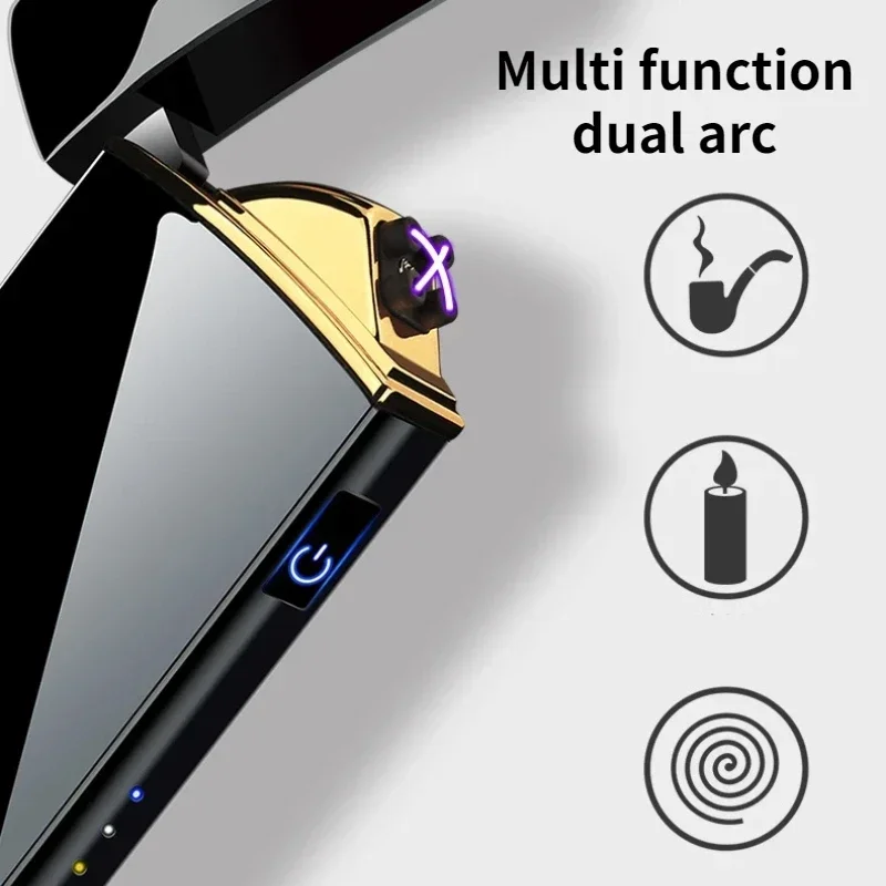 New Electric Lighter, Metal Double Arc Windproof LED Screen Touch Ignition Lighter, USB Charging Portable Lighter, Men\'s Gift