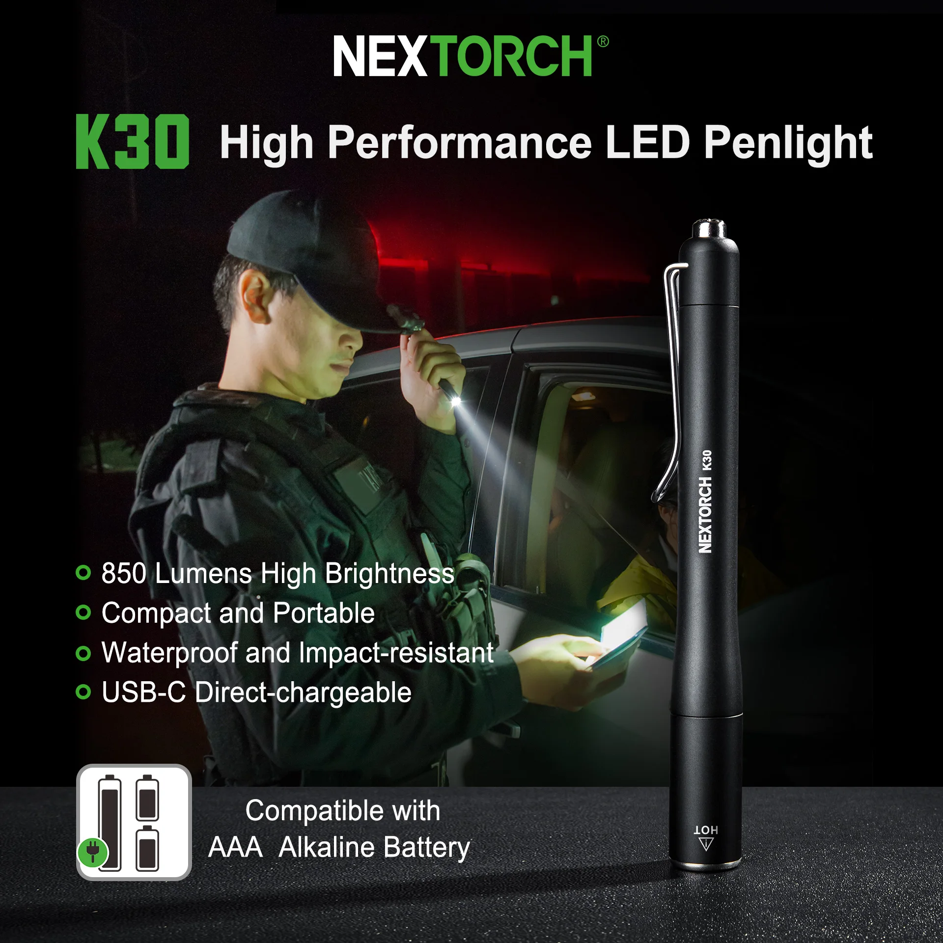 NEXTORCH K30 High Brightness LED Penlight 850 lumens Rechargeable Li-ion flashlight For equipment maintenance, daily activities