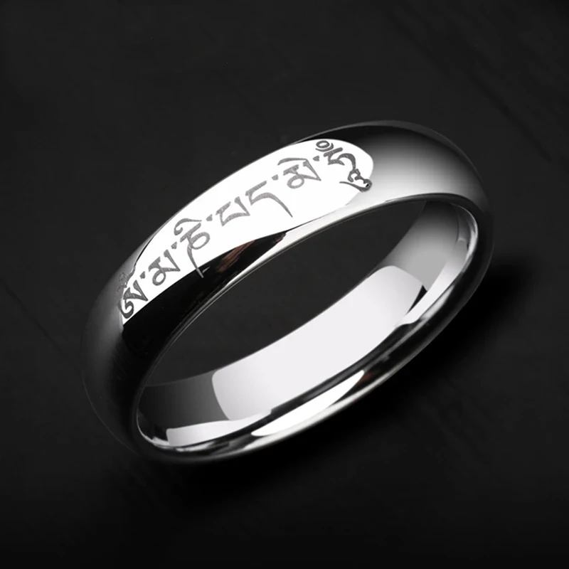 Sanskrit religious Stainless Steel Ring With Six Character Mantra Praying For Good Luck Jewelry For Men And Women As Gifts