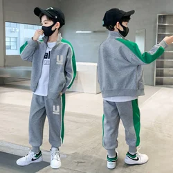 Spring Autumn Active Kids Clothes Boy Children Striped Zipper Jacket Pants Sets Teenage Clothing Kids Tracksuits 2Pcs 4-14 Year