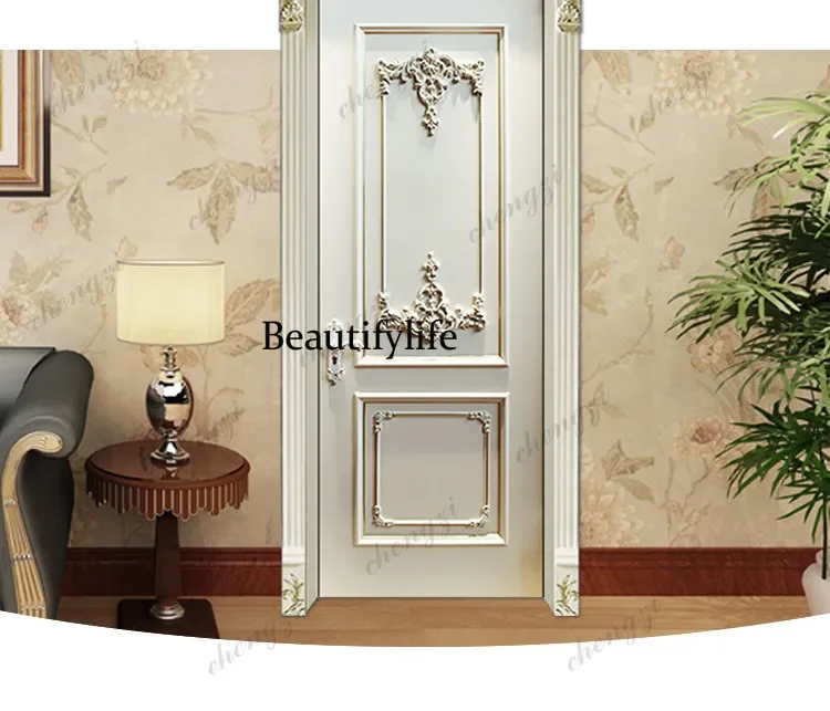 C178 White European-style villa high-end custom kitchen and bathroom bedroom room paint engraving gold flat wood set wooden door