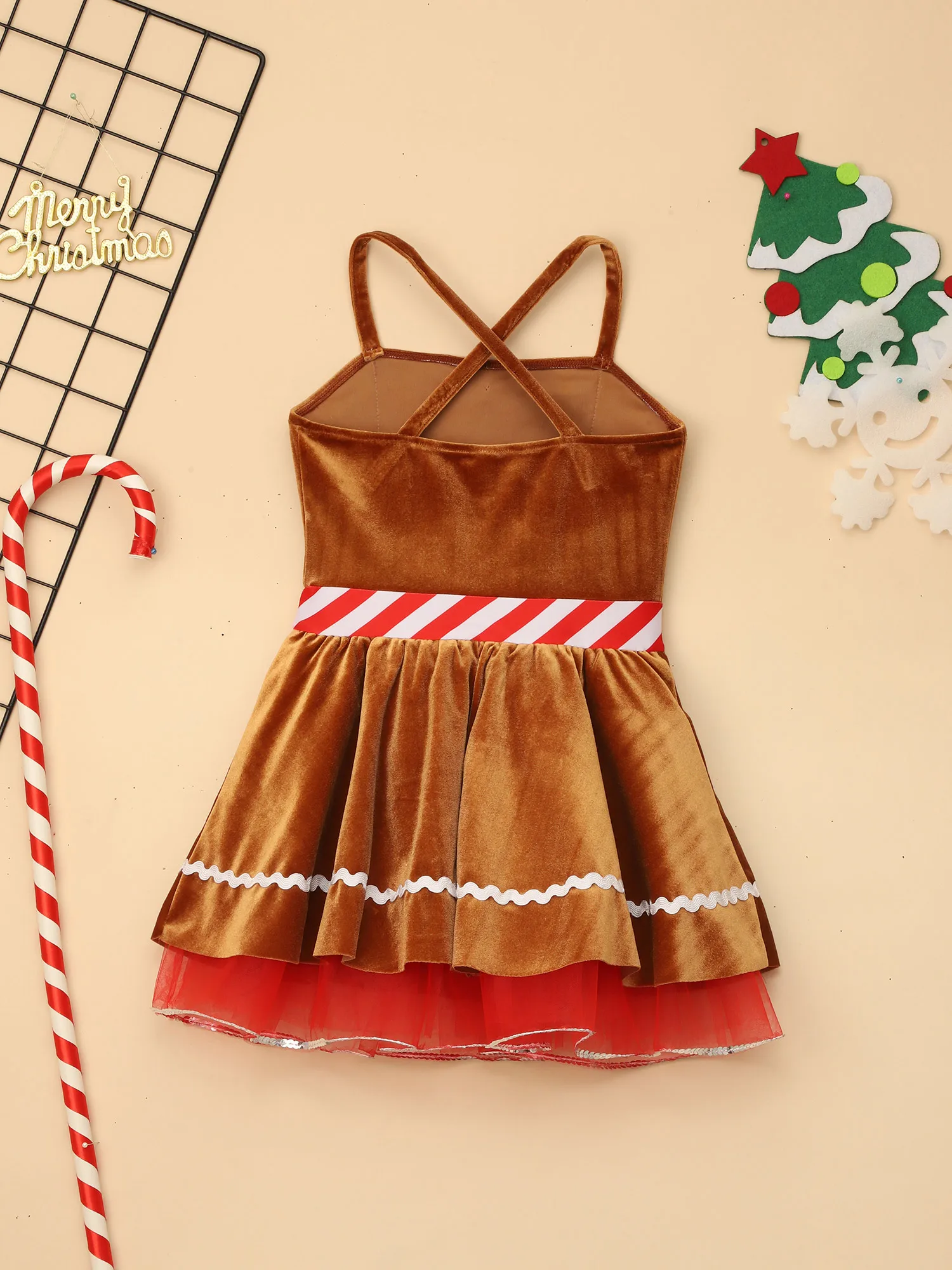 Meisjes Kerst Danskleding Vakantie Cookie Fancy Dress-up Fluwelen X Terug Tutu Dans Camis Jurk Gingerbread Man Cosplay Kostuum