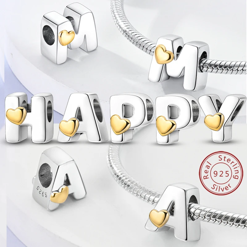 925 Sterling Silver 26 Letters A-Z Alphabet Charm Heart Love Letter Bead Fit Bracelet DIY Charm for Woman Jewelry Making