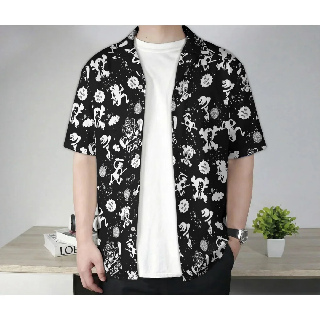 New Men's One Piece Hawaiian Shirt Tropical Floral Print Short Sleeve Fashion Beach Holiday Casual Anime Kids Clothes Shirt Tops