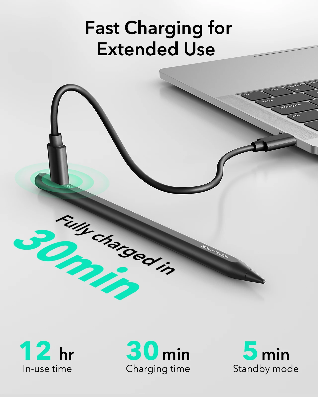 قلم رصاص ESR Apple متوافق مع iPad 2018-2025 Findmy Geo iPad Digital PenAcil شحن سريع لجهاز iPad Pro 12.9/13/11&Air 11/13