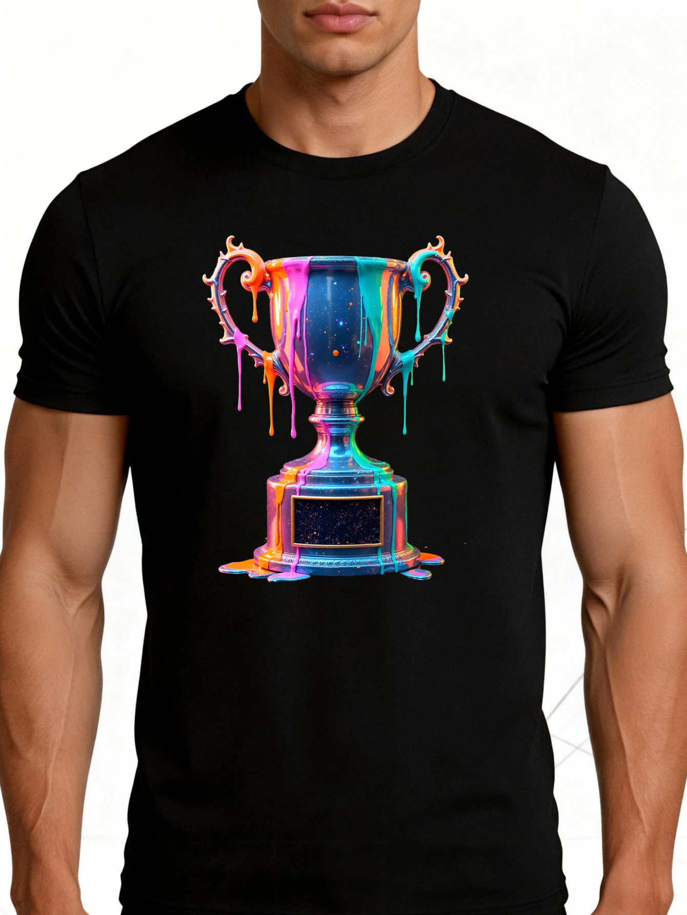Men's Graphic T-Shirt - Breathable, Soft, Lightweight - Colorful Trophy Paint-Drip Design - Retro Fun Pattern Casual Short Sleeve Summer Top, Great Gift for Him