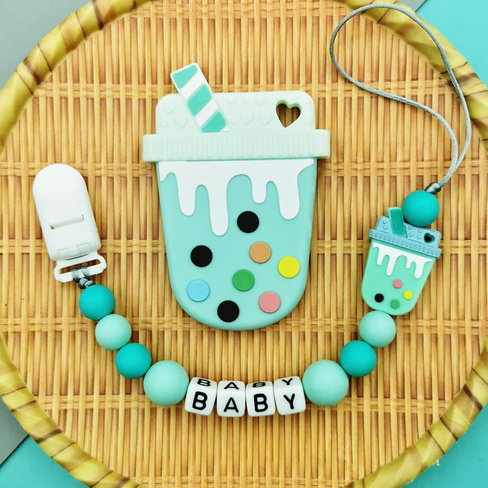 

Customizable English and Russian Alphabet Names Baby Silicone Pacifier Chain Clip Bead Pendants Toy Teether Kawaii Creative Gift