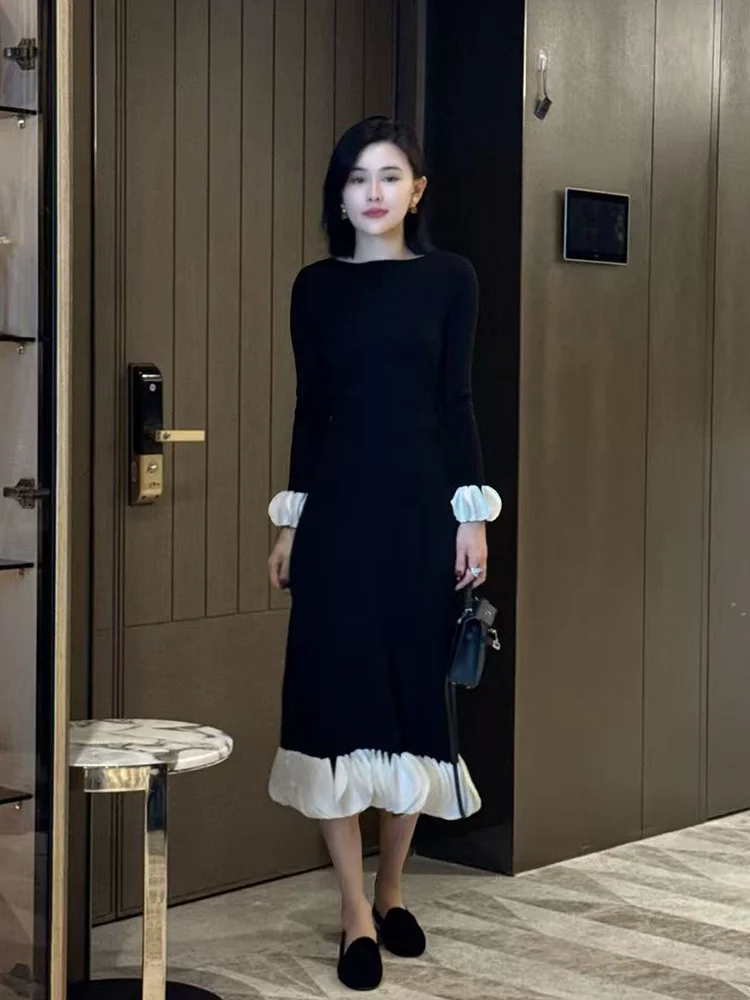 

Женский шерстяной топ и юбка Norman Garden с цветочным принтом, круглым вырезом и дизайнерскими вставками, весна-осень, французский стиль, модные.