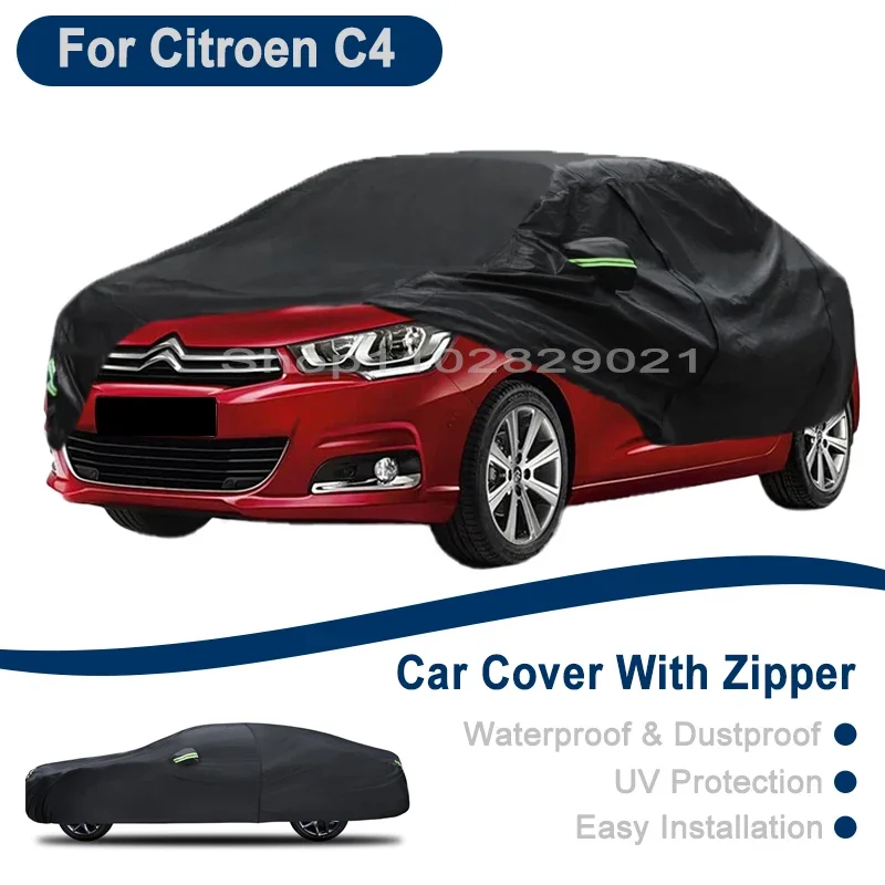 

Outdoor Full Vehicle Cover For Citroen C4 - Side Zipper Design, Waterproof Dustproof Sun Protection Car Cover
