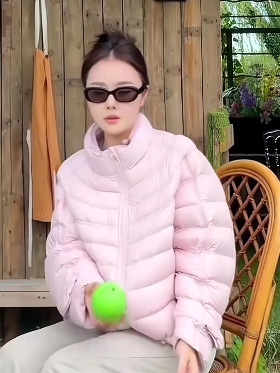 

Pink ort 90 White Du down Jaet Women's Autumn Winter Slim Fit Stand Collar Warm Lightweight Padded Coat Lady's Wear