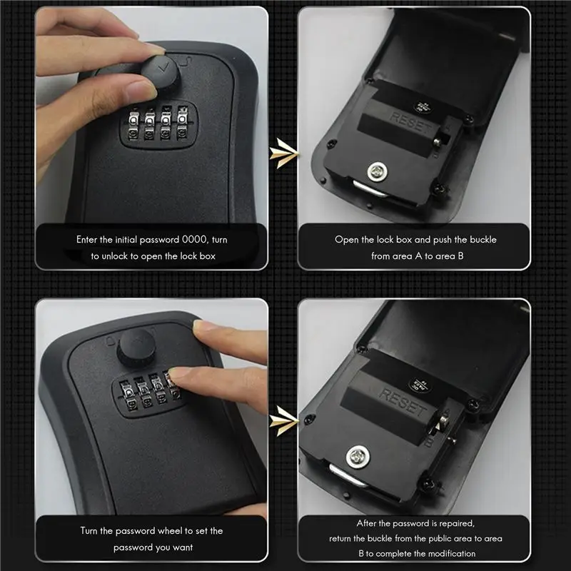 Stylish-2X Key Lock Box, Wall-Mounted Zinc Alloy Key Box Weatherproof 4-Digit Combination Key Storage Lock Box