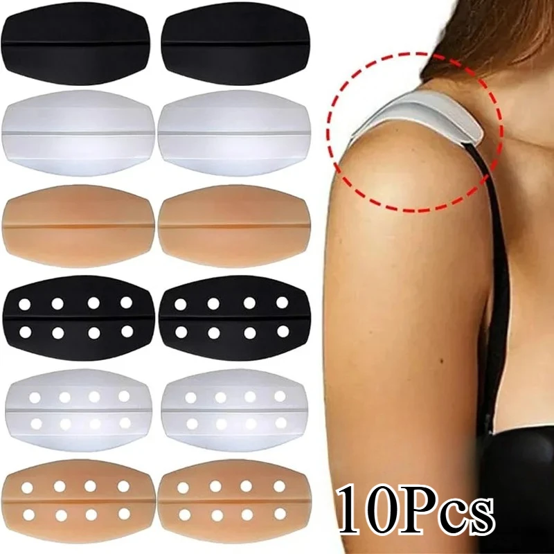 10Pcs Non-Slip Silicone Bra Strap Pads - Invisible, Comfortable Anti-Slide Shoulder Pad Holders For Bras In Solid Colors