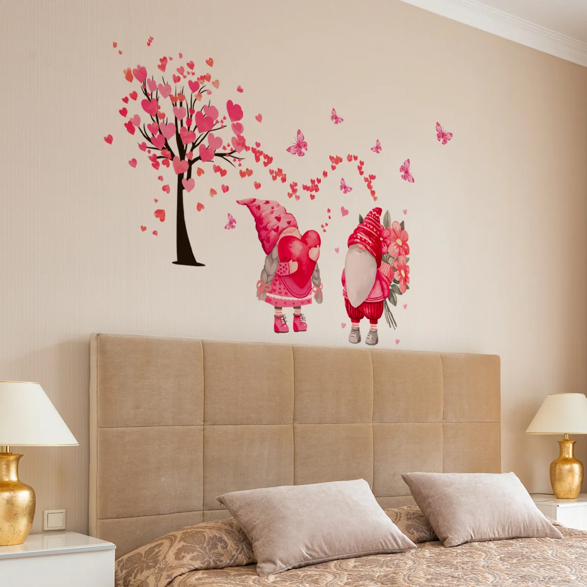 2pcs Pink Butterfly Love Valentine's Day Wall Sticker Living Room Bedroom Study Dining Room Decoration Mural Wall Sticker Ms8019