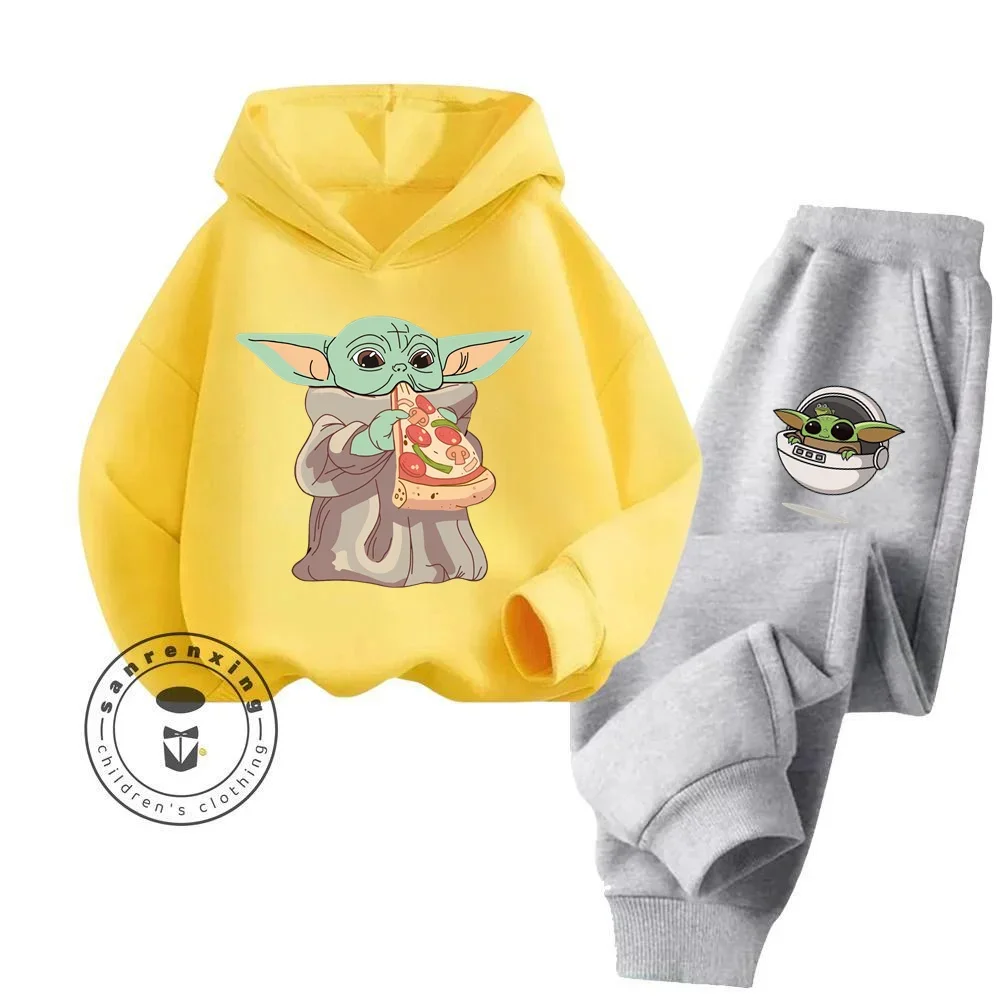 2024 Master Yoda Cartoon Classic Solid Color Playful Fun Print Design Children\'s Autumn and Winter New Long Sleeve Hoodie Set