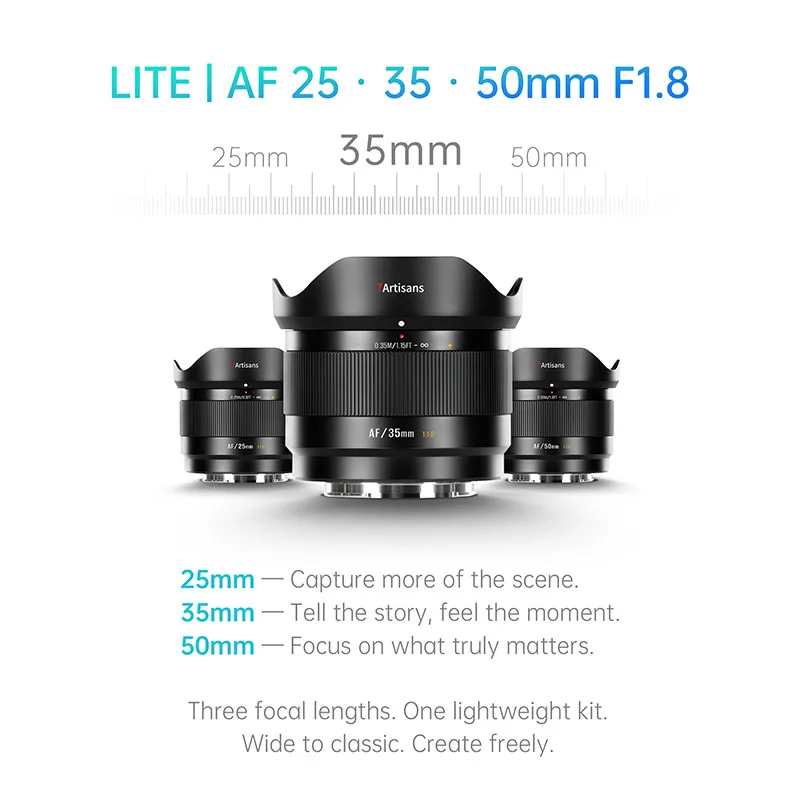 7artisans AF 25mm 35mm 50mm F1.8 APS-C Obiektyw stałoogniskowy z automatycznym ustawianiem ostrości i dużą przysłoną serii LITE do Sony E A6700 Fuji XF XT-5 XT-50 Nikon Z — zdjęcie produktu 4