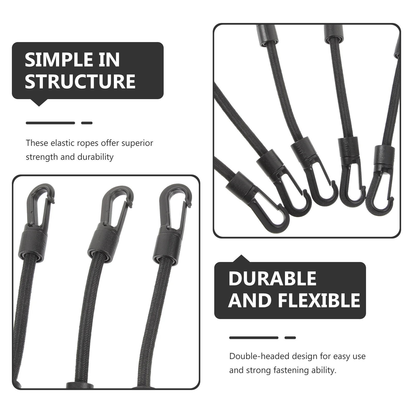 Rope with Carabiner Elastic String Hook Bands Tie down Strap Outdoor Black Rubber Multi-function Buckle Camping Accessories