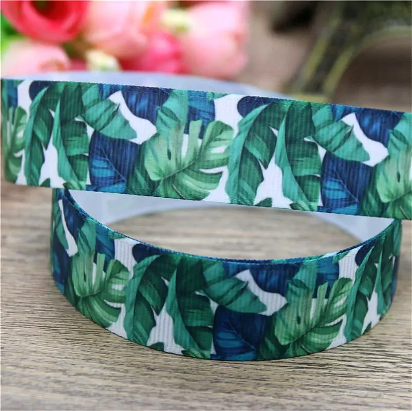 DHK 7/8\'\' 5yards Tropical Leaf Flamingo Balloon Printed Grosgrain Ribbon Accessory Hairbow Headwear Decoration Wholesale C1573