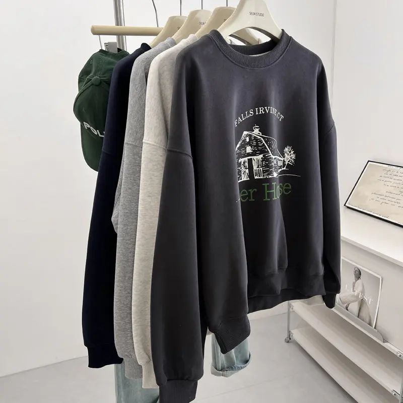 

Y2K Women Hoodie Pullover Korean Style Fashionable Letter Round Neck Loose Lazy Top Jacket Autumn Sweatshirt