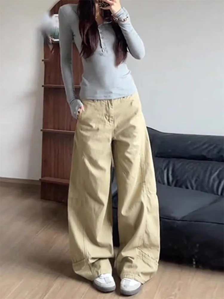 

American Khaki Wide Leg Jeans Women Summer plus Size Small Straight Floor-Length Pants Casual High Waist Long Trousers