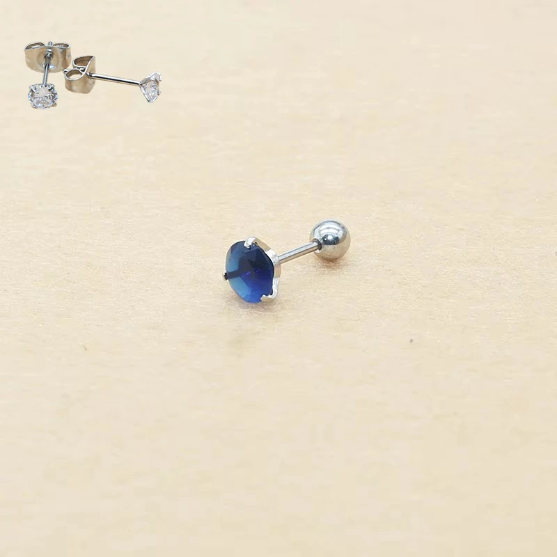 1Pair Stainless Steel Earring with Vintage Blue round Glass Posts 6mm Hypoallergenic Fashion Jewelry for Sensitive Ears