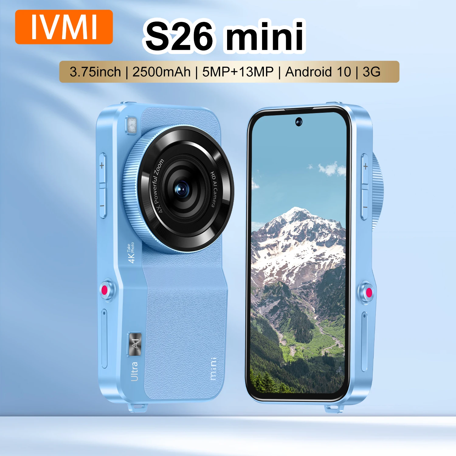 IVMI Global S26 Mini Android10.0 SmartPhone 3.75 Inch 2GB RAM 16GB ROM Small Dual SIM Standby Play Store 3G Little Toys Phones