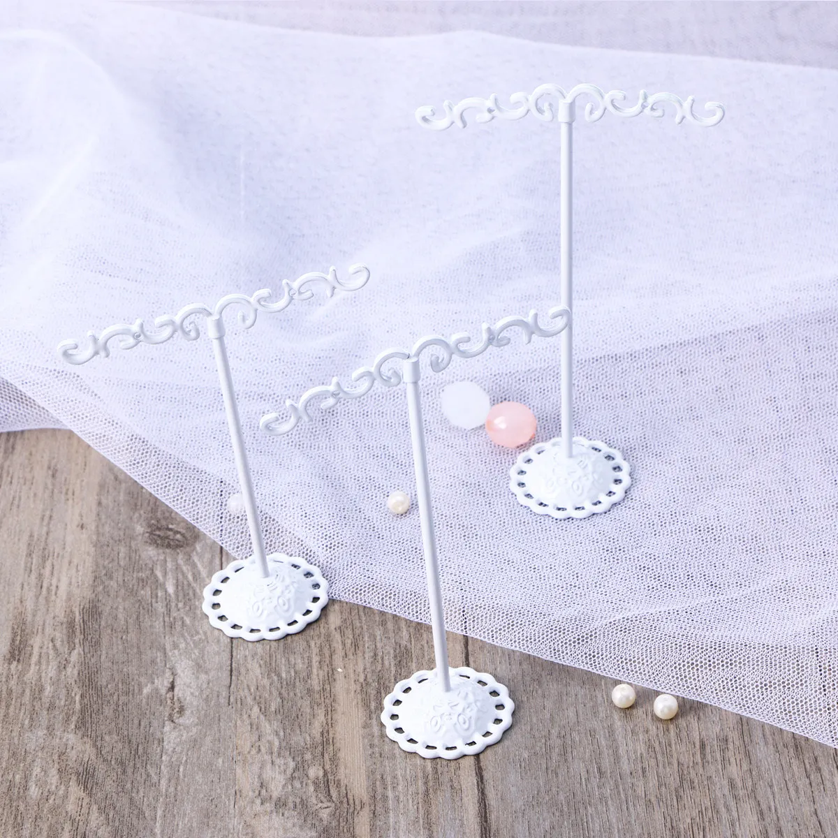 

3pcs Iron Jewelry Stand Tree Style White 3 Sizes Multi Hook For Earrings Necklaces Bracelets Organizer Display Holder Storage