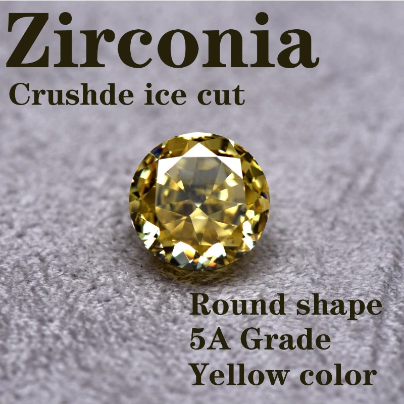 Synthetischer Edelstein Top Crushed Ice Cut Kubischer Zirkonia Runde Form Gelbe Farbe 4K Schliff 5A+ Qualität für Schmuckherstellung – Detail 1