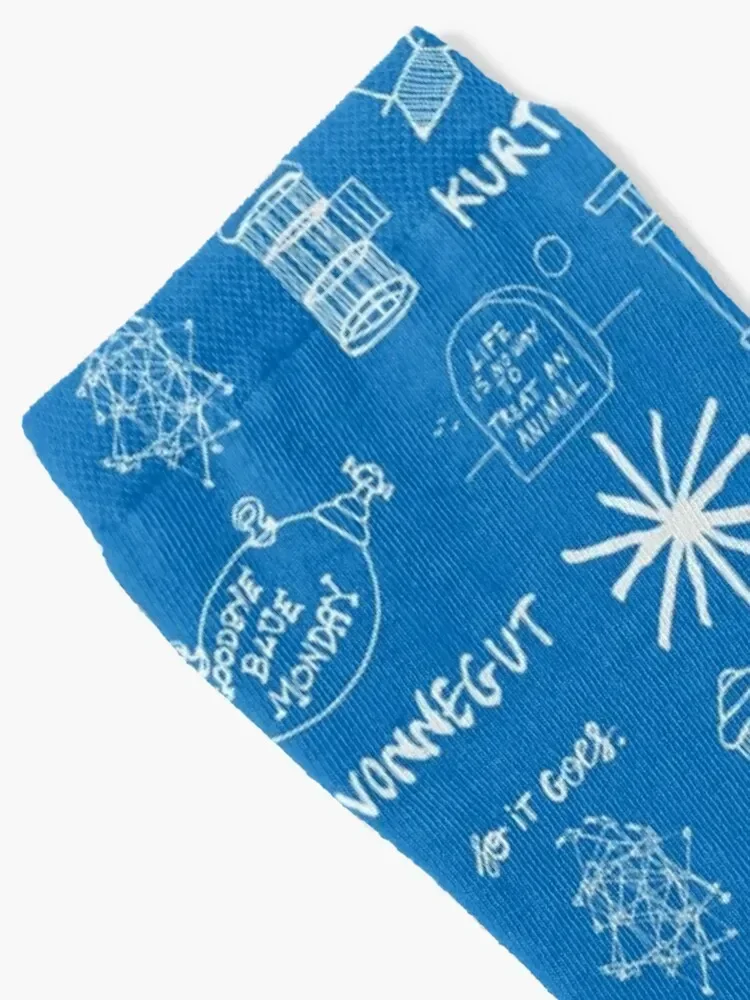 Ode to Vonnegut -- Pattern -- White/Blue Socks football Lots Man Socks Women's