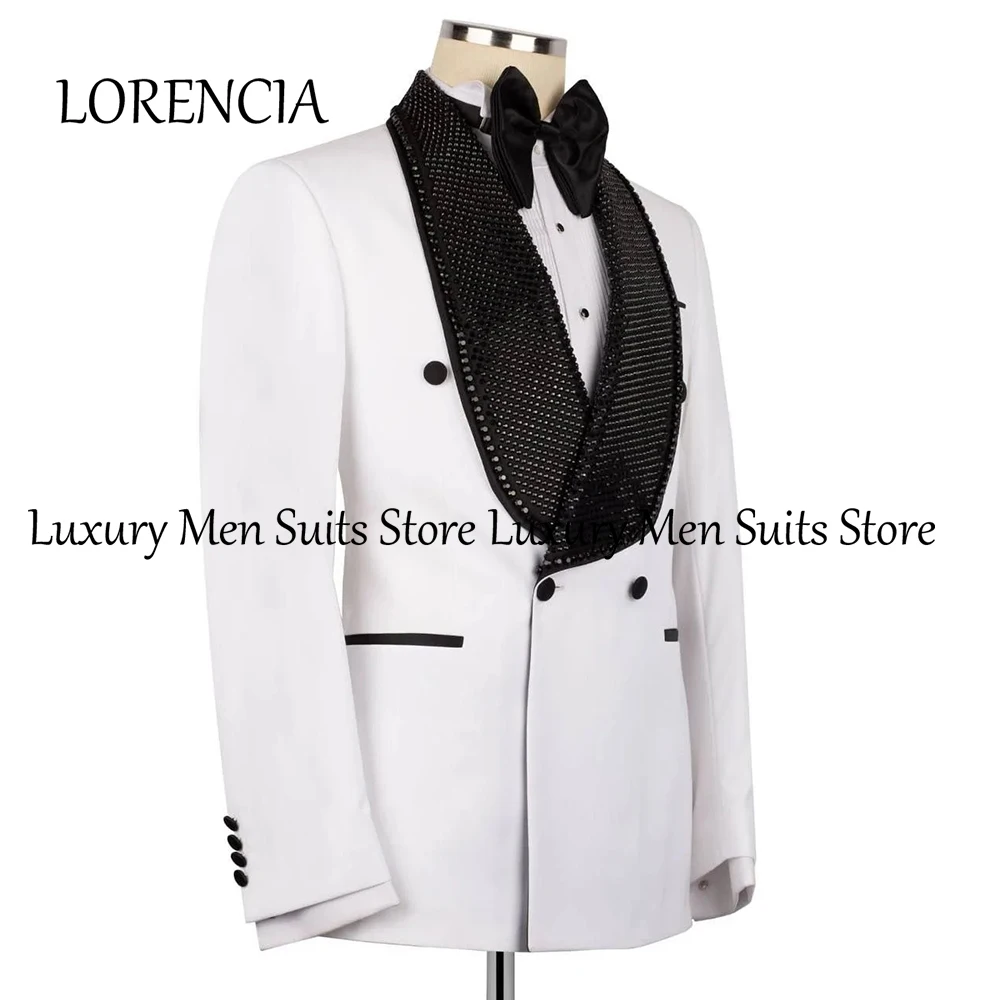 

Simple Crystal Suits for Men 2 Pieces Double Breasted Tuxedos Wedding Party Outfits Customized Blazer Pants robe mariage femme