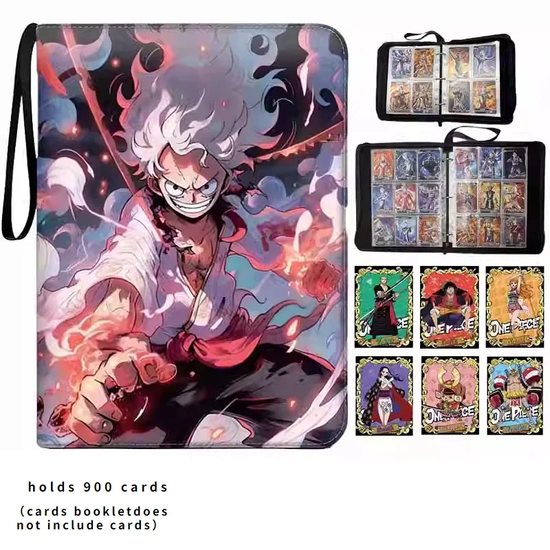 900 Pcs Anime One Piece Luffy Zoro Monkey D. Luffy Cards Book Zipper Leather Cards Binder Display Game Collection Card Toy Gifts