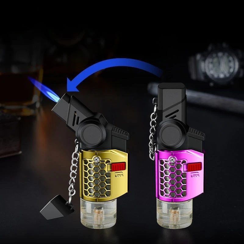 Windproof Mini Spray Gun with Foldable Head, Torch Gas Lighter Visual Gas Window Lock Switch Portable Cigar Lighters Smoking
