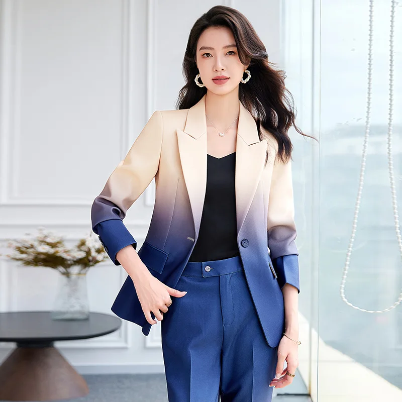 High-end Gradient European and American Style Casual Suit Wide-leg Pants Set2024Autumn Winter New Fashion Two-Piece Set