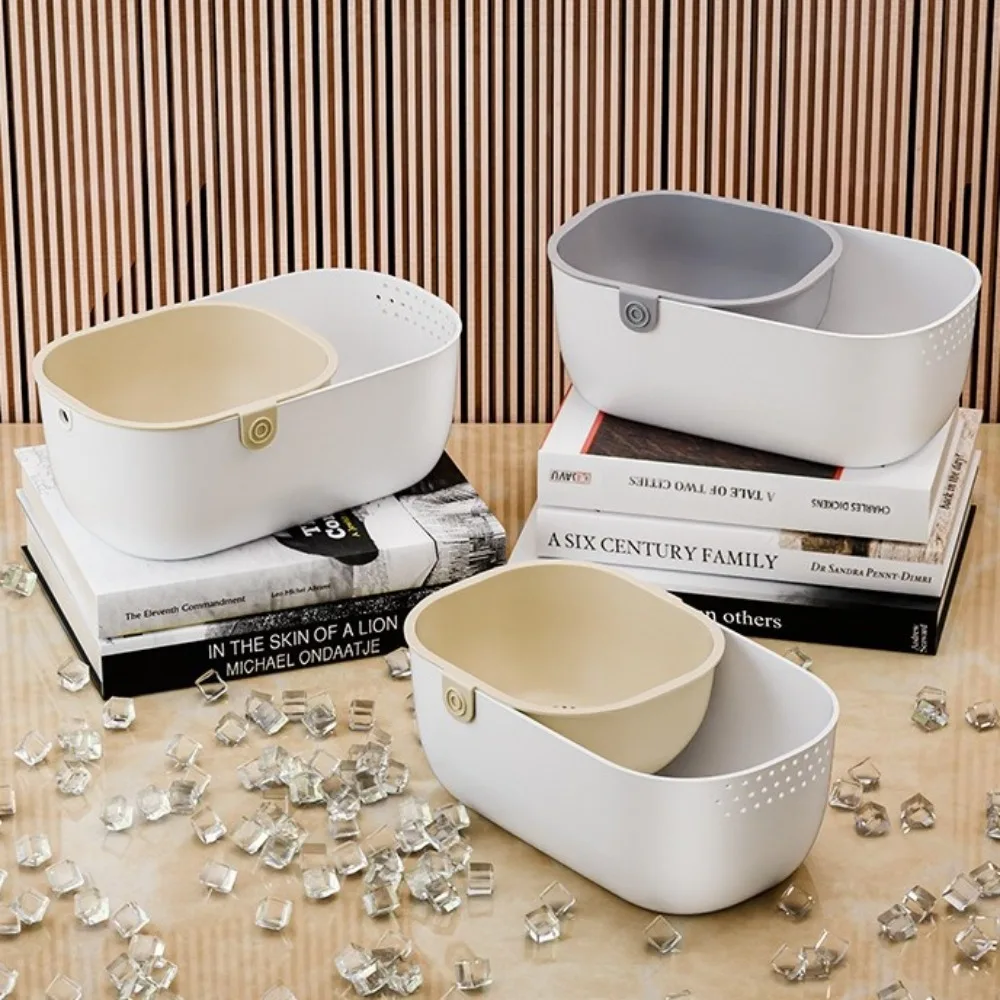 طبقة مزدوجة استنزاف سلة وجبات خفيفة صندوق فواكه مجففة سميكة طبق فاكهه المنزلية صينية استنزاف المطبخ #2