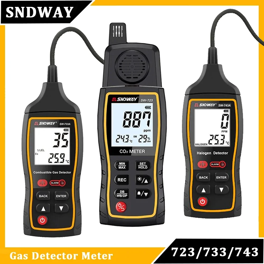 

SNDWAY Gas Detector Alarm Sensor Carbon Dioxide CO2 Flammable Ex Halogen Professional Gas Leak Analyzer Meter SW-743A 733A 723