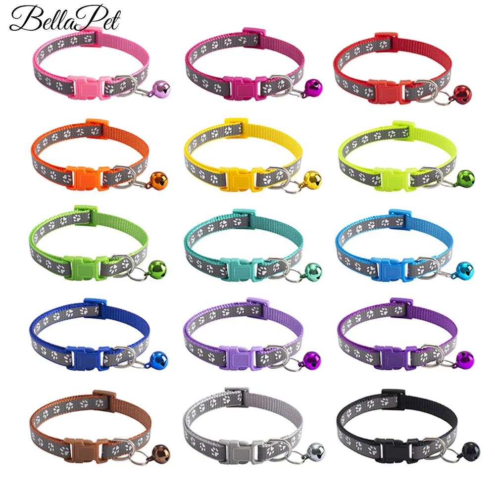 1Pcs Reflective Dog Collar 19 Colors Dog Paw Printed Adjustable Reflective Collar for Cat Dog Accessories for Small Dogs