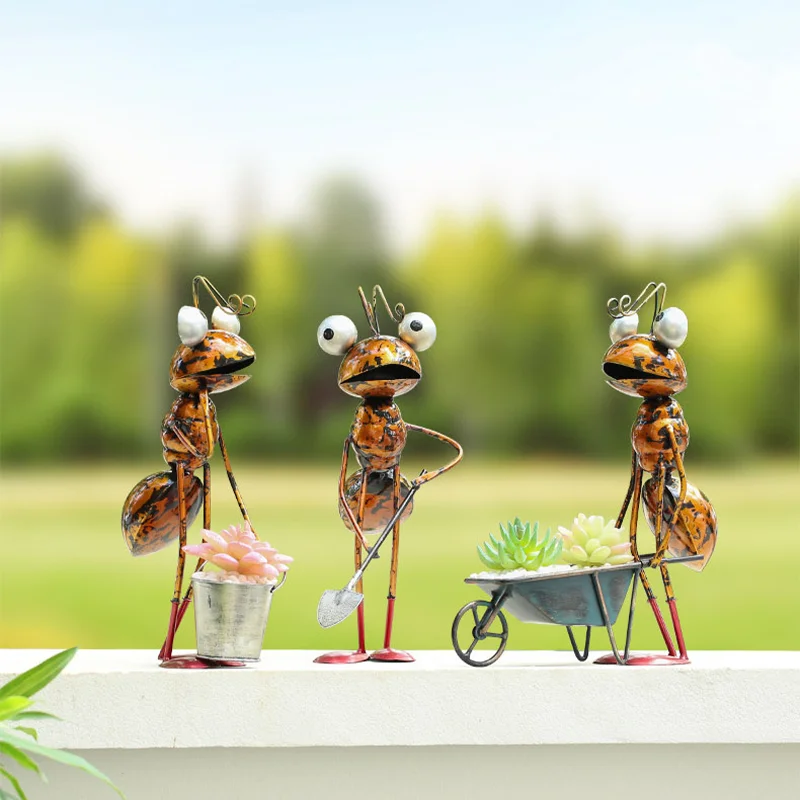 Animal Children's Day Iron Art Ants Succulent Flower Pot Ornaments Crafts Metal Home Balcony Decorations Collection Ornaments