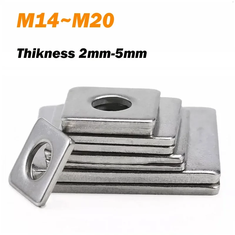 Square Washers M14 M16 M18 M20 Thikness 2mm-5mm 304 Stainless Steel Square Plate Washer Flat Pad Spacer Gasket Square Washers