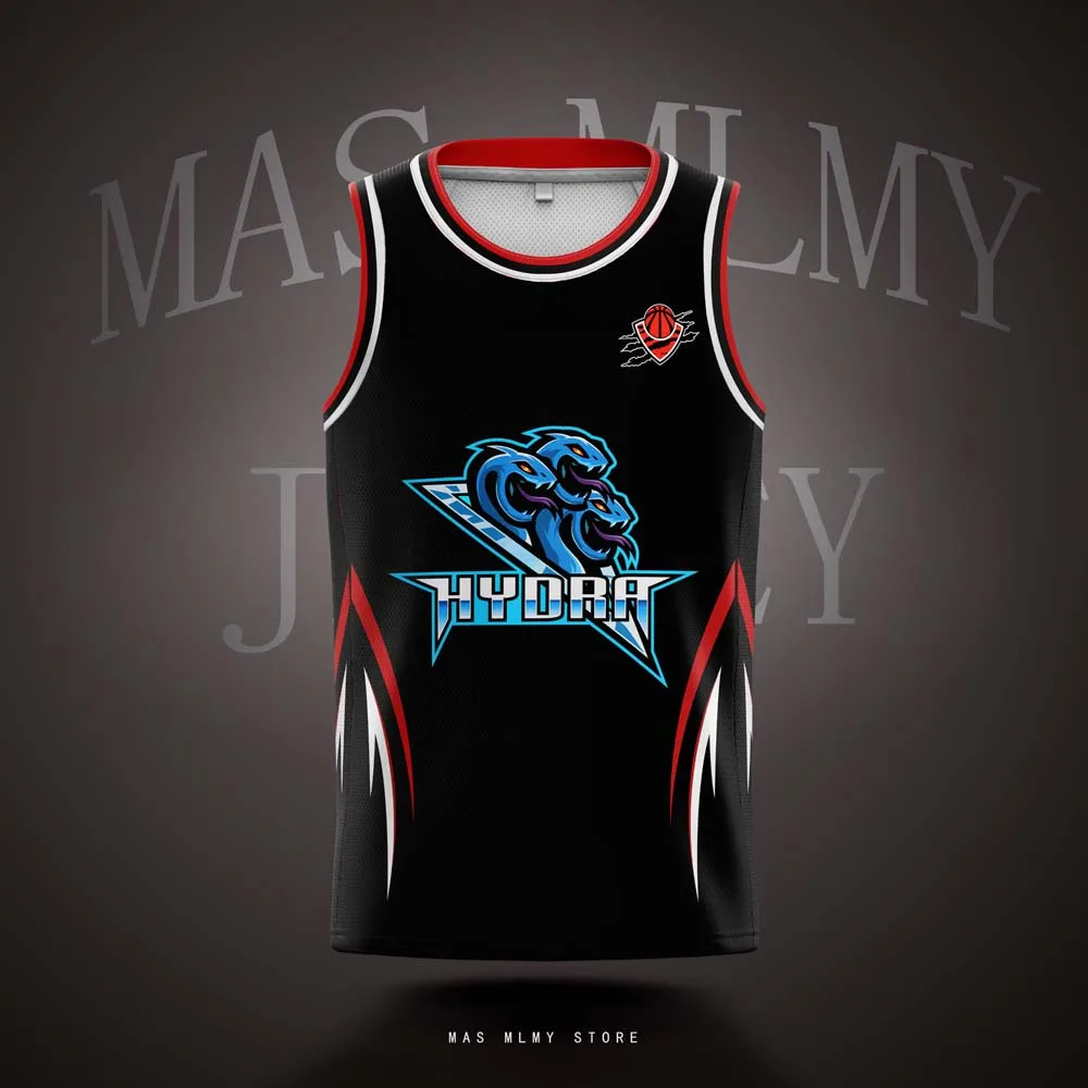 تخصيص فريق كرة السلة الفانيلة هيدرا الرقمية المطبوعة للأطفال الشباب والكبار شخصية اسم رقم شبكة قمصان رياضية